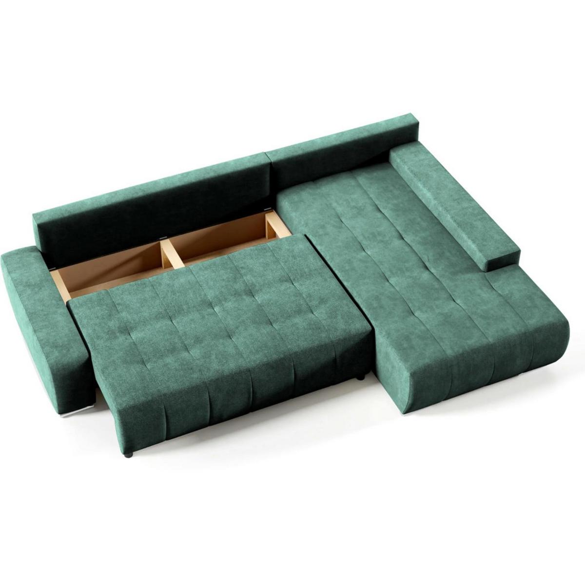 ECKSCHLAFSOFA Draco mit Schlaffunktion, rechts, Grün - Schwarz/Grün, Textil/Metall (267/186cm) - Beautysofa