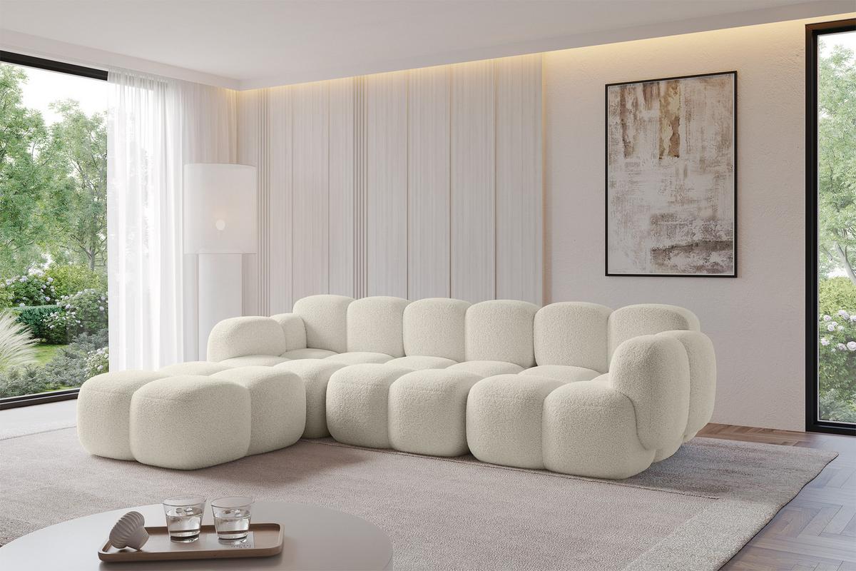 ECKSOFA modulares Sofa Links Miko-L2 302x205x75 Beige Bouclé - Sandfarben/Schwarz, Holzwerkstoff/Kunststoff (302/205cm) - ALTDECOR