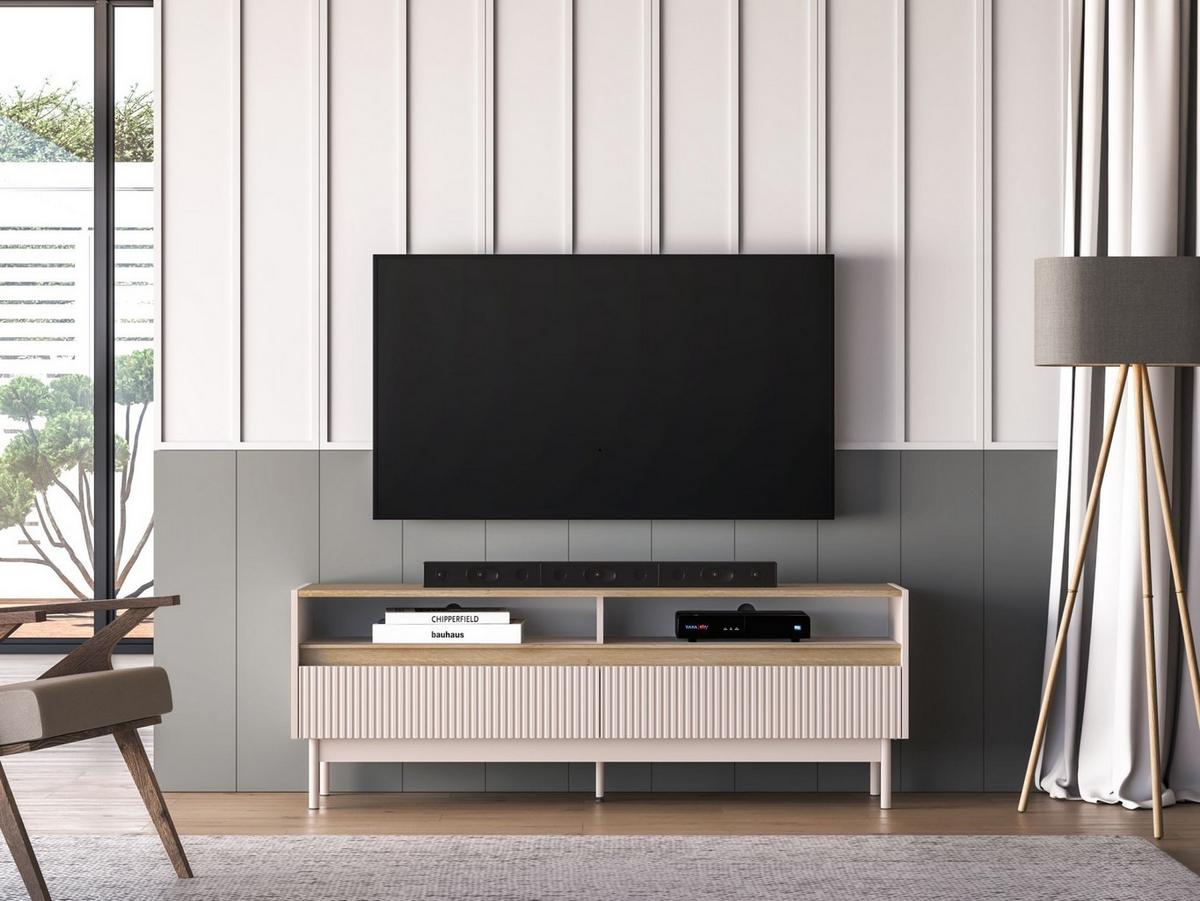 TV-LOWBOARD Dunea Kaschmirgrau/Eichenholzoptik 154/40/55 cm - Taupe/Beige, Holzwerkstoff/Metall (154/55/40cm) - Selsey