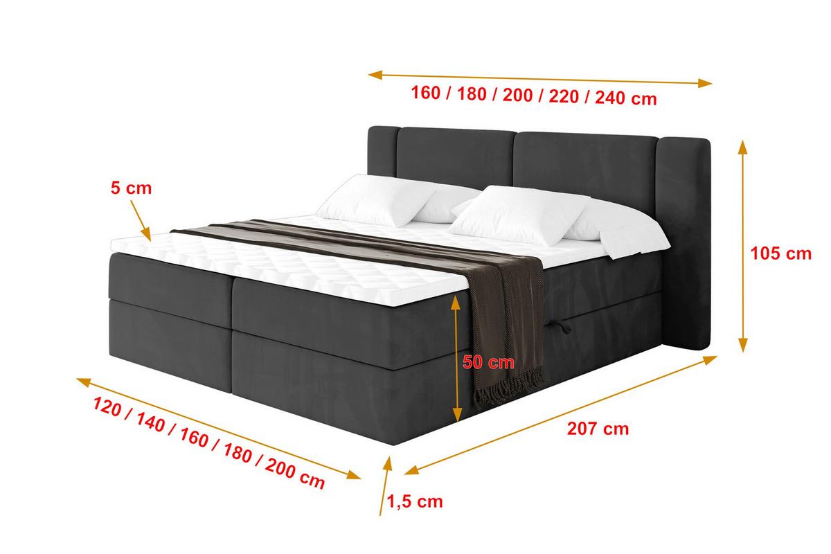 BOXBETT mit Matratze H4 - EVON - 180x200 cm Schwarz - Schwarz, Holzwerkstoff (180/200cm) - ALTDECOR
