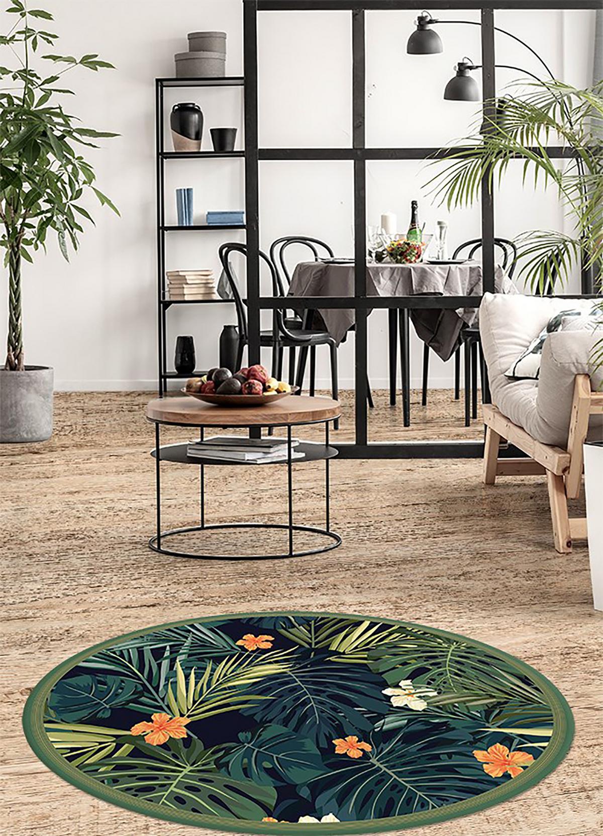VINYL TEPPICH Ø130 cm Tropische Blätter - Waldgrün, Kunststoff (130/130cm) - TULUP