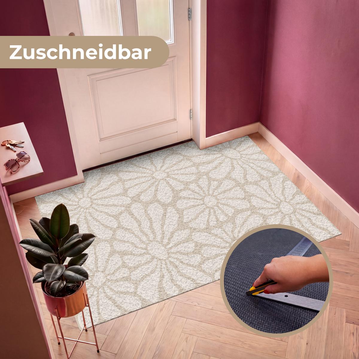 FUSSMATTE Floral - Druck - Beige - Braun - Minimalistisch Schmutzfangmatte 180x120 cm - Sandfarben, Kunststoff (180/0.4cm) - MuchoWow