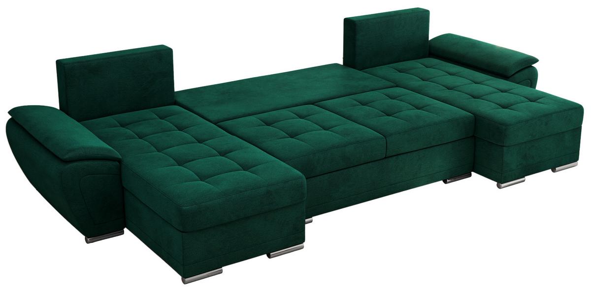 WOHNLANDSCHAFT UMBRIA U Dunkelgrün Velvet - Dunkelgrün/Grau, Textil/Metall (336/85/157cm) - MKS