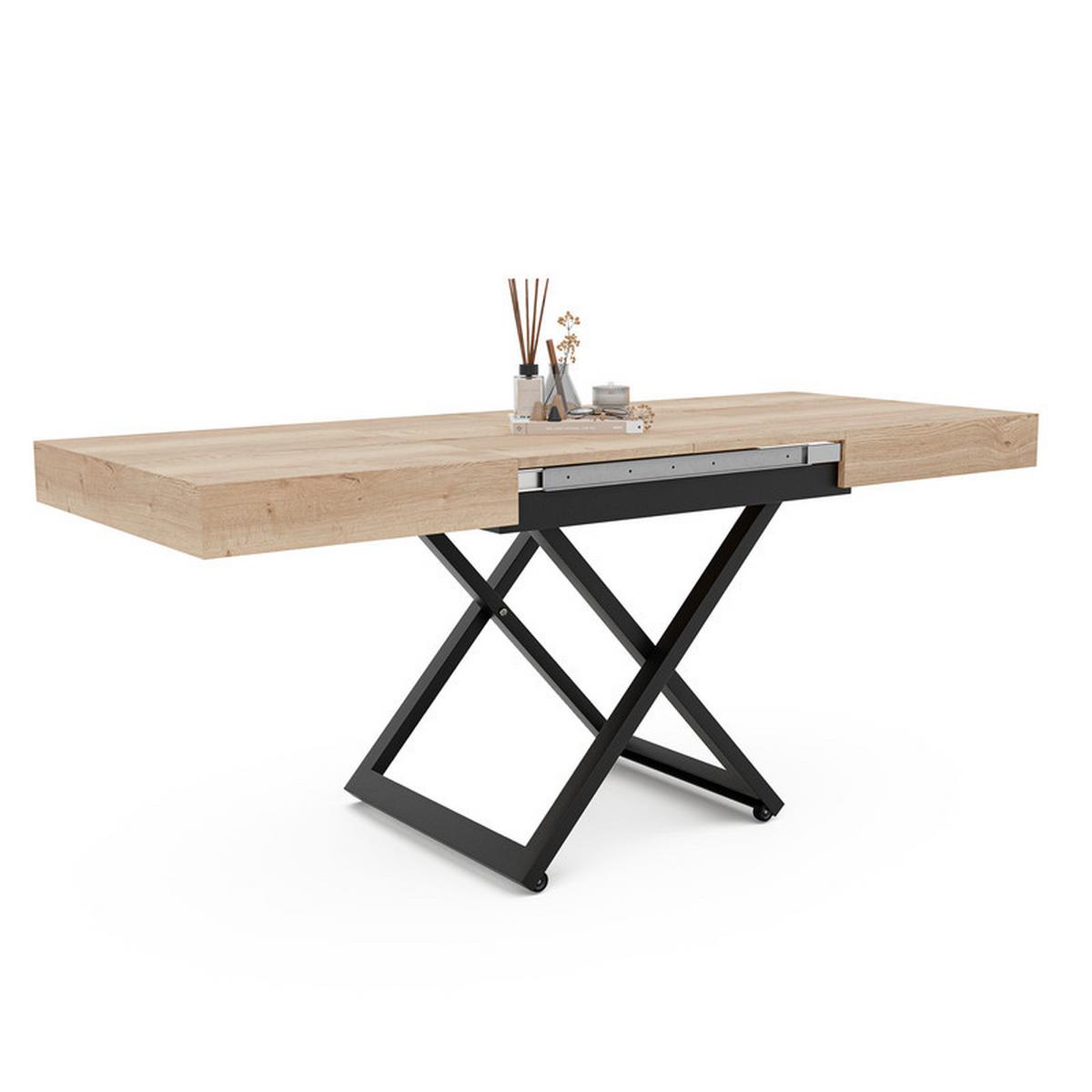 COUCHTISCH SANELLE ausziehbar mit Liftfunktion, 120/80/76 cm Schwarz / Halifax-Eiche - Eichefarben/Schwarz, Holzwerkstoff/Metall (80/120/27cm) - Idohome