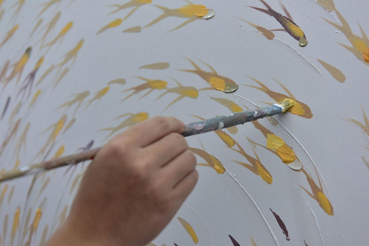 ÖLGEMÄLDE 140/70 cm - Beige/Goldfarben, Holz/Textil (140/70cm) - KUNSTLOFT