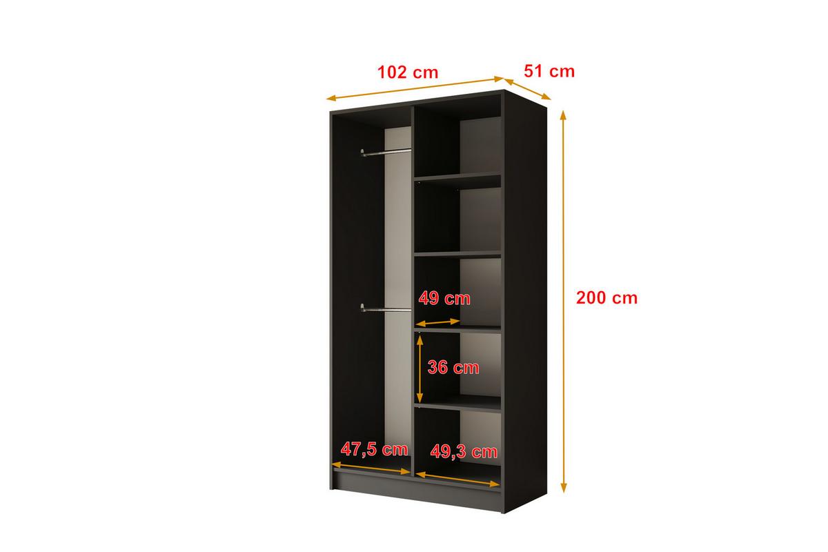 KLEIDERSCHRANK - LESE - 102 - Schwarz - Schwarz Hochglanz/Schwarz, Holzwerkstoff (102/200/51cm) - ALTDECOR
