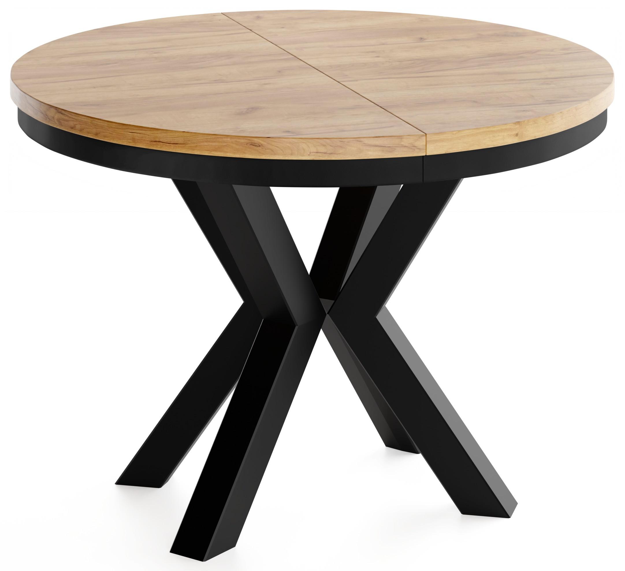 ESSTISCH Clara runder ausziehbarer, Eiche Braun 100-180/100/76 cm - Eiche Wotan/Schwarz, Holzwerkstoff/Metall (100/180/76cm) - WFL GROUP