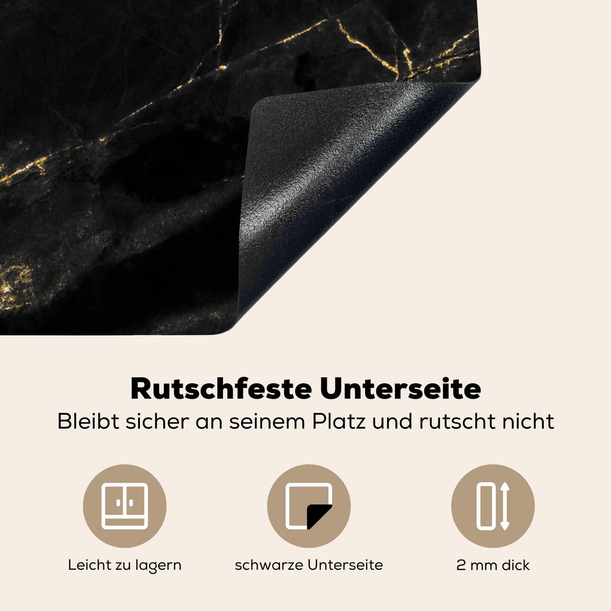 HERDABDECKPLATTE Marmor - Schwarz - Gold - Chic - Marmoroptik - Design Herdabdeckung Induktionsfeld 60x52 cm - Schwarz, Kunststoff (60/52/0.2cm) - MuchoWow