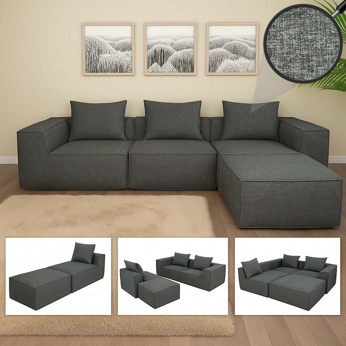 SOFA-GARNITUR Grau - Grau, Textil (270/63/190cm) - MCW