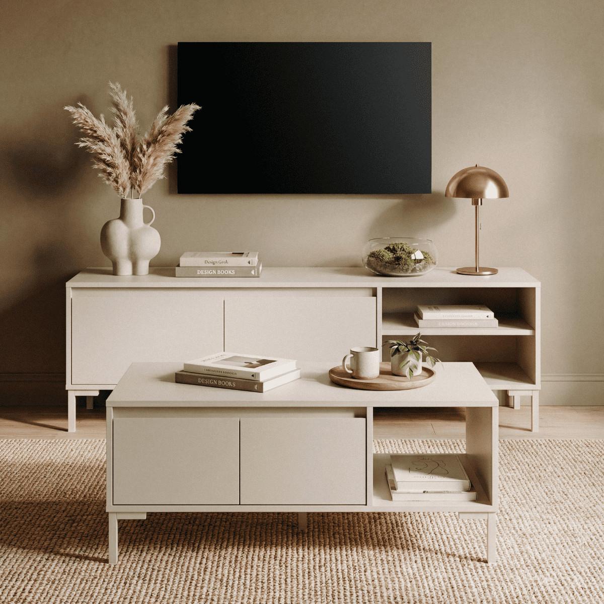 COUCHTISCH 2 Türen, 1 Fach, kaschmirfarben 60/43/100 cm - Beige, Holzwerkstoff (67.5/60/43cm) - Calicosy