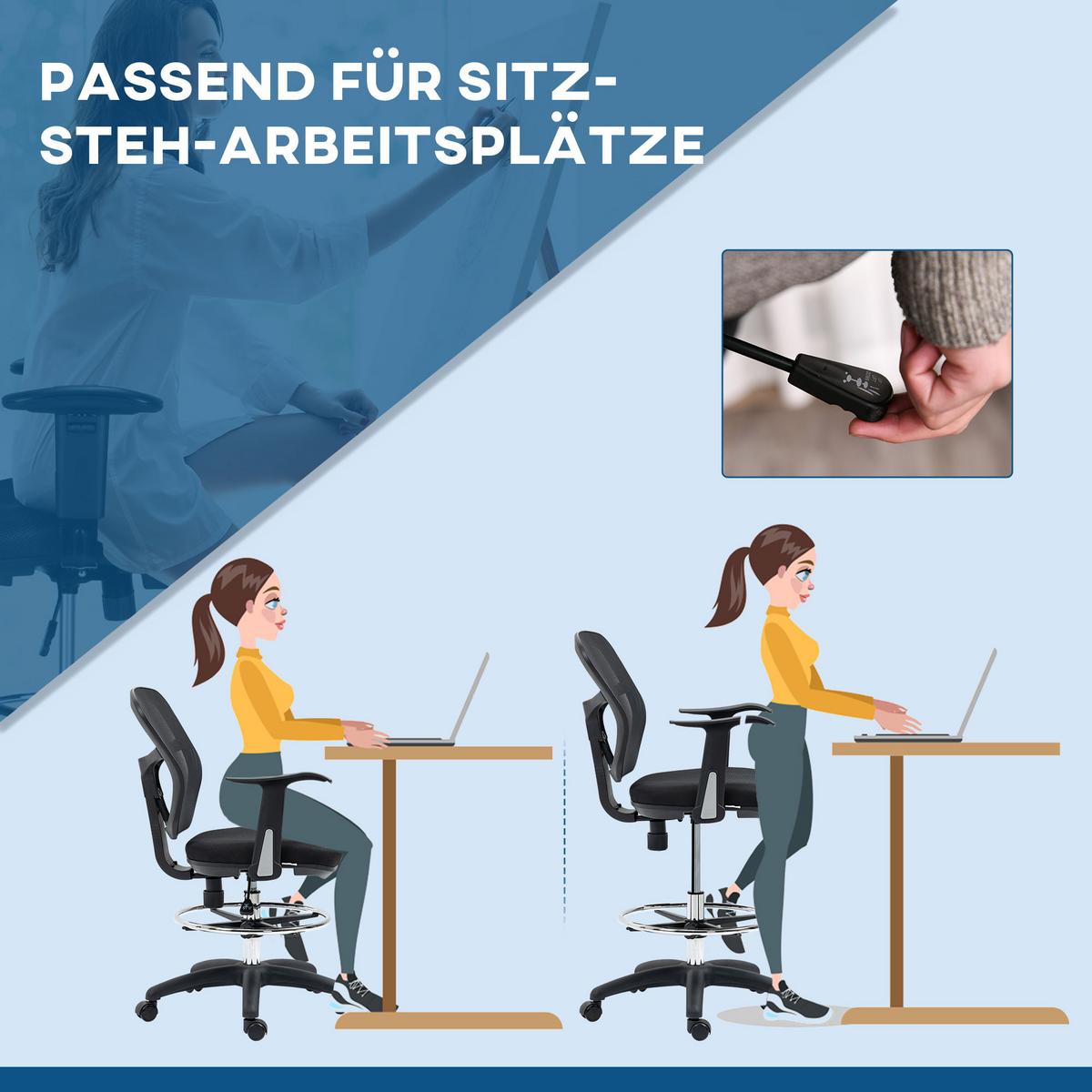 BÜROSTUHL, Drehstuhl, Mesh, Schwarz - Schwarz, Kunststoff (59/115/59cm) - Vinsetto