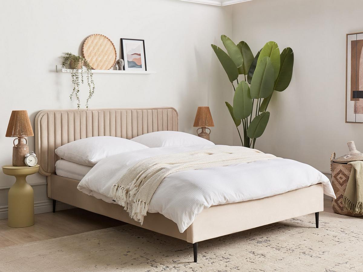 POLSTERBETT mit Lattenrost 140x200 cm Beige Brin - Taupe, Textil (140/200cm) - Beliani