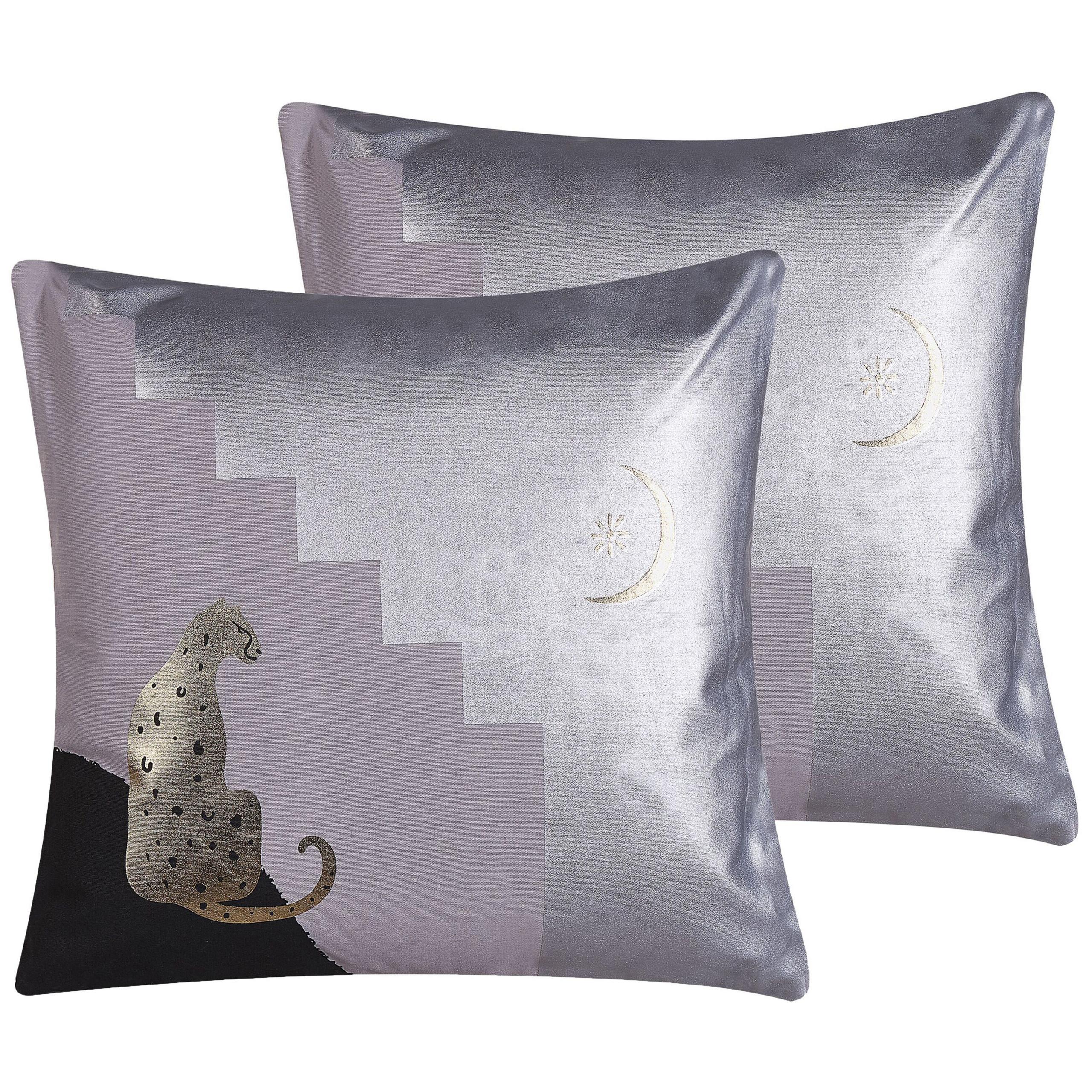 DEKOKISSEN 2er-Set Grau 45/45 cm Digitalis - Grau, Naturmaterialien/Textil (45/45cm) - Beliani
