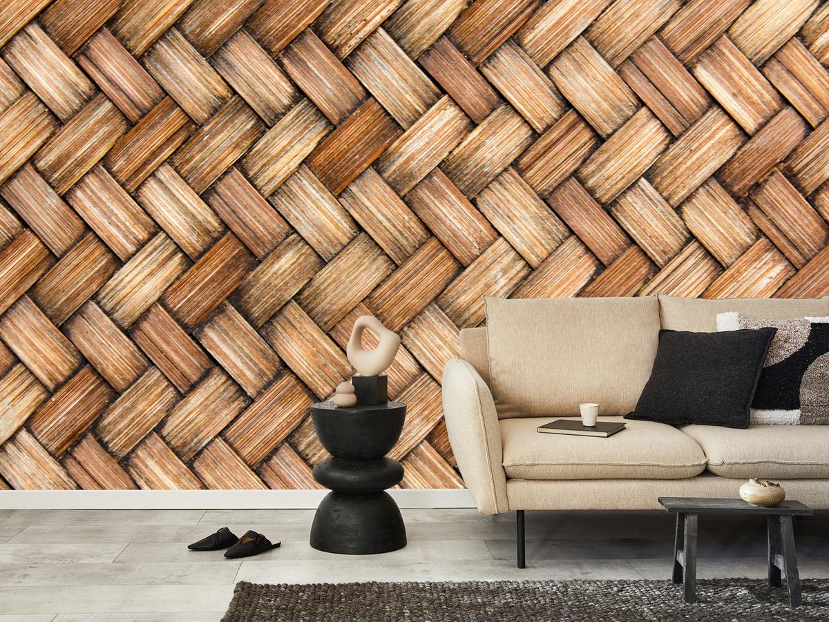 FOTOTAPETE für Küche Weiden Imitation Braune Wand Rustikal Modern 150x105 - Beige/Braun, Papier (150/105cm) - Muralo