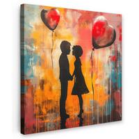 LEINWANDBILD Straßenkunst - Liebe - Graffiti - Kunst - Banksy Deko Groß 90x90 cm - Orange, Textil (90/90cm) - MuchoWow