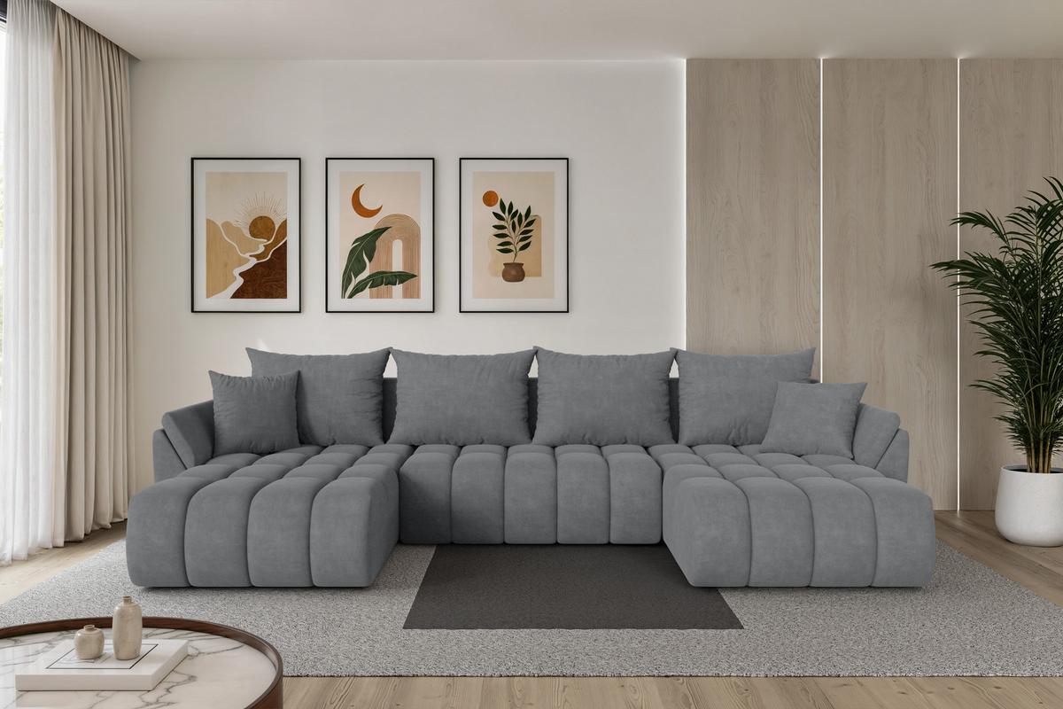 WOHNLANDSCHAFT mit Schlaffunktion und Bettkasten TOKO-U-v1 378x194x86 Grau Velours - Taupe/Schwarz, Holzwerkstoff/Kunststoff (378/86/194cm) - ALTDECOR