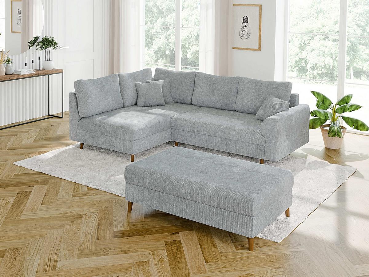 ECKSOFA inkl. Hocker Sigurd Hellgrau Chenille - Ottomane links - Hellgrau/Braun, Holz/Textil (231/161cm) - S-Style Möbel