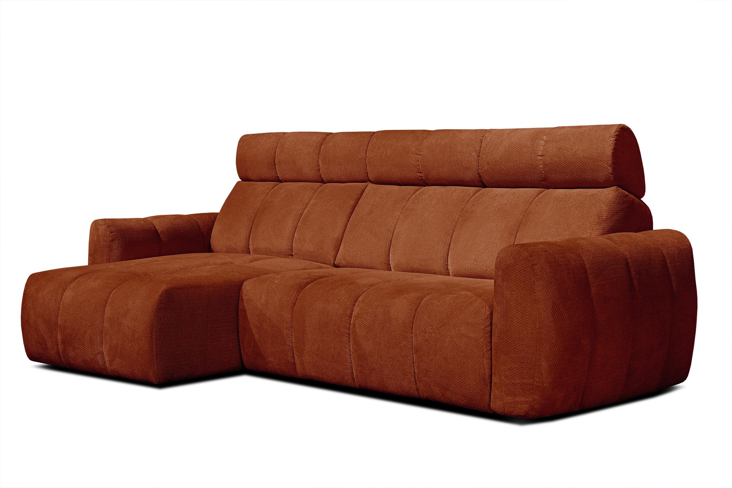 ECKSOFA KIMI 3-Sitzer, ausziehbarer Sitz, verstellbare Kopfstützen, rot - Rot/Schwarz, Holzwerkstoff/Textil (270/160cm) - Wozimo