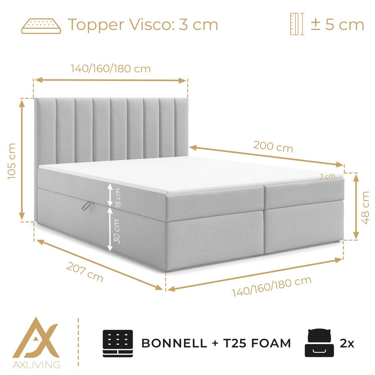 BOXBETT BURSA 160x200 cm mit Bettkasten und Matratze - Schwarz + TOPPER - Schwarz, Holz/Holzwerkstoff (160/200cm) - AX Living