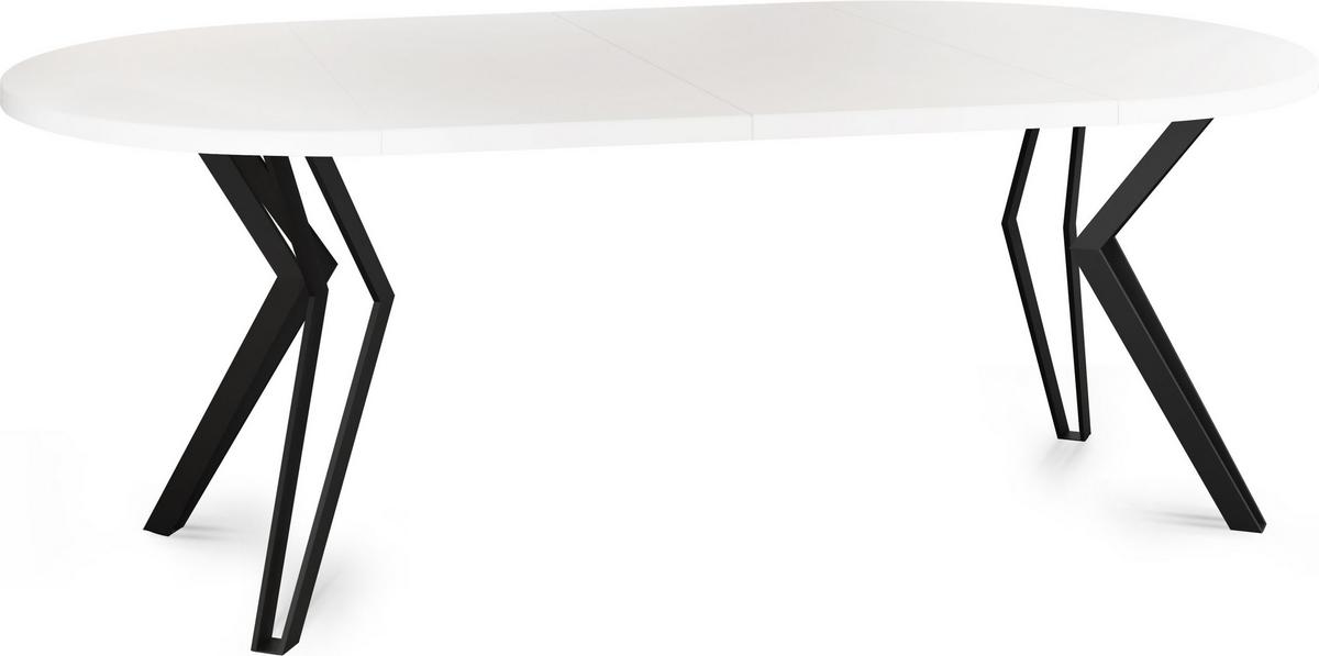 ESSTISCH Revena runder ausziehbarer, Weiß 120-200/120/76 cm - Schwarz/Weiß, Holzwerkstoff/Metall (120/200/76cm) - WFL GROUP