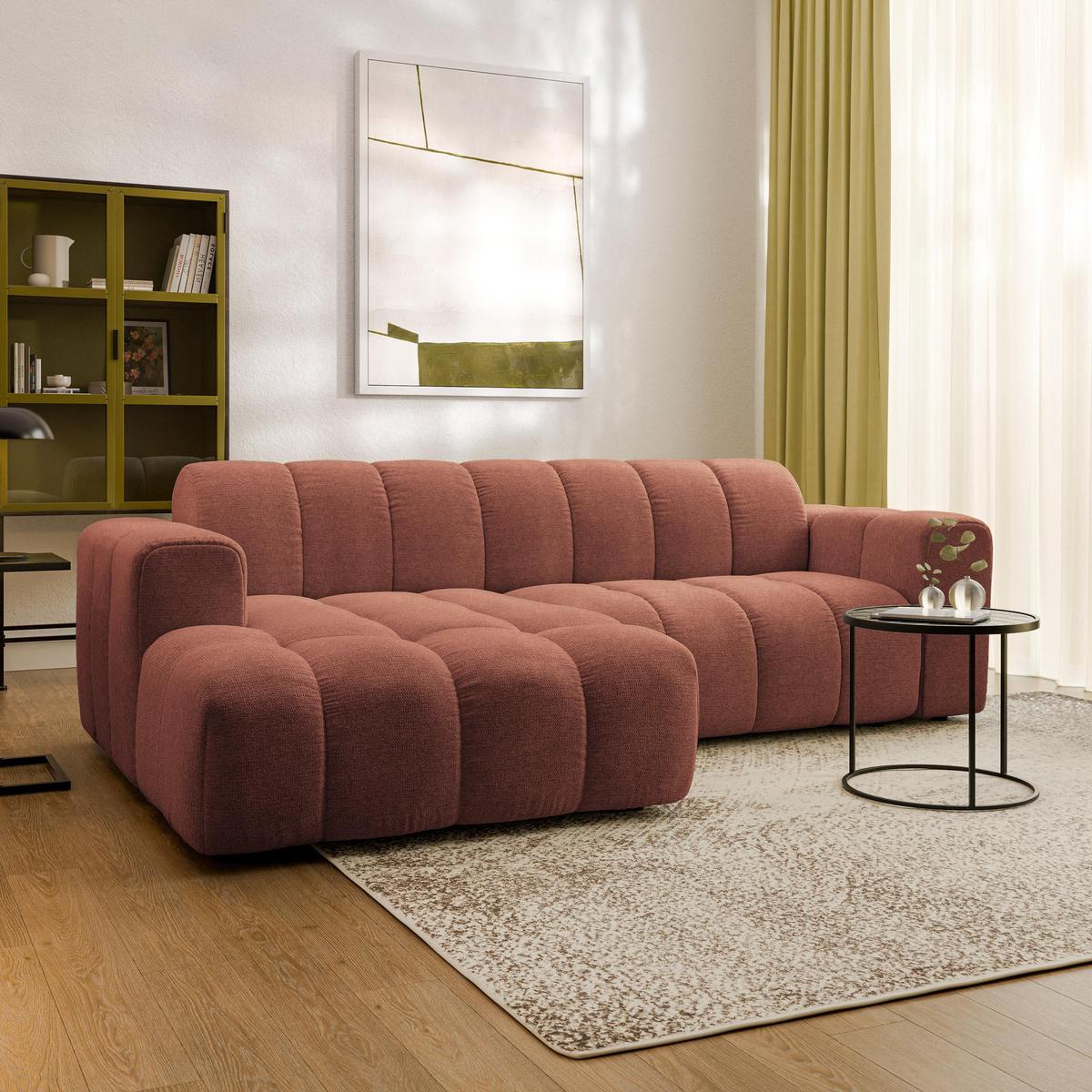 ECKSOFA TISI Orange Strukturstoff - Orange, Holz (274/165cm) - MASSENO