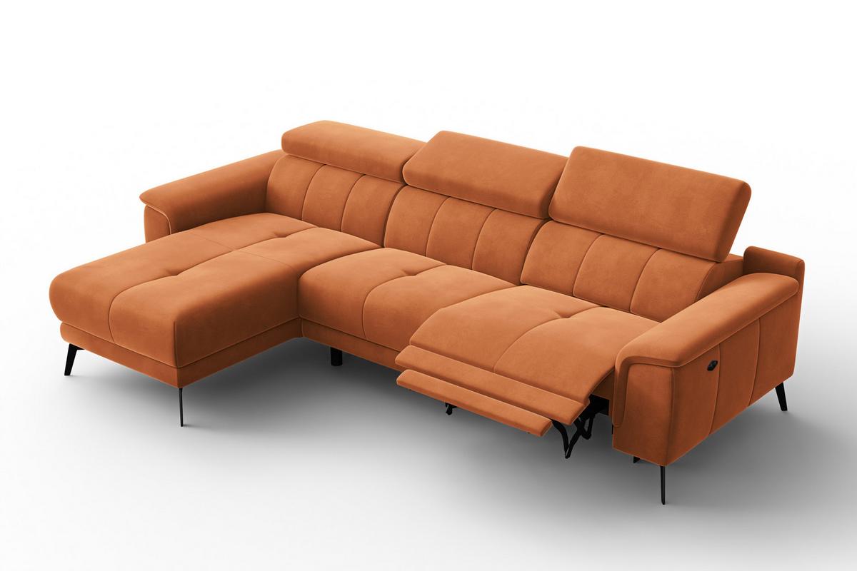 ECKSOFA FIERO 4-Sitzer LINKS, Oranger Veloursstoff - Schwarz/Orange, Holz/Textil (288/170cm) - Courtois Laville