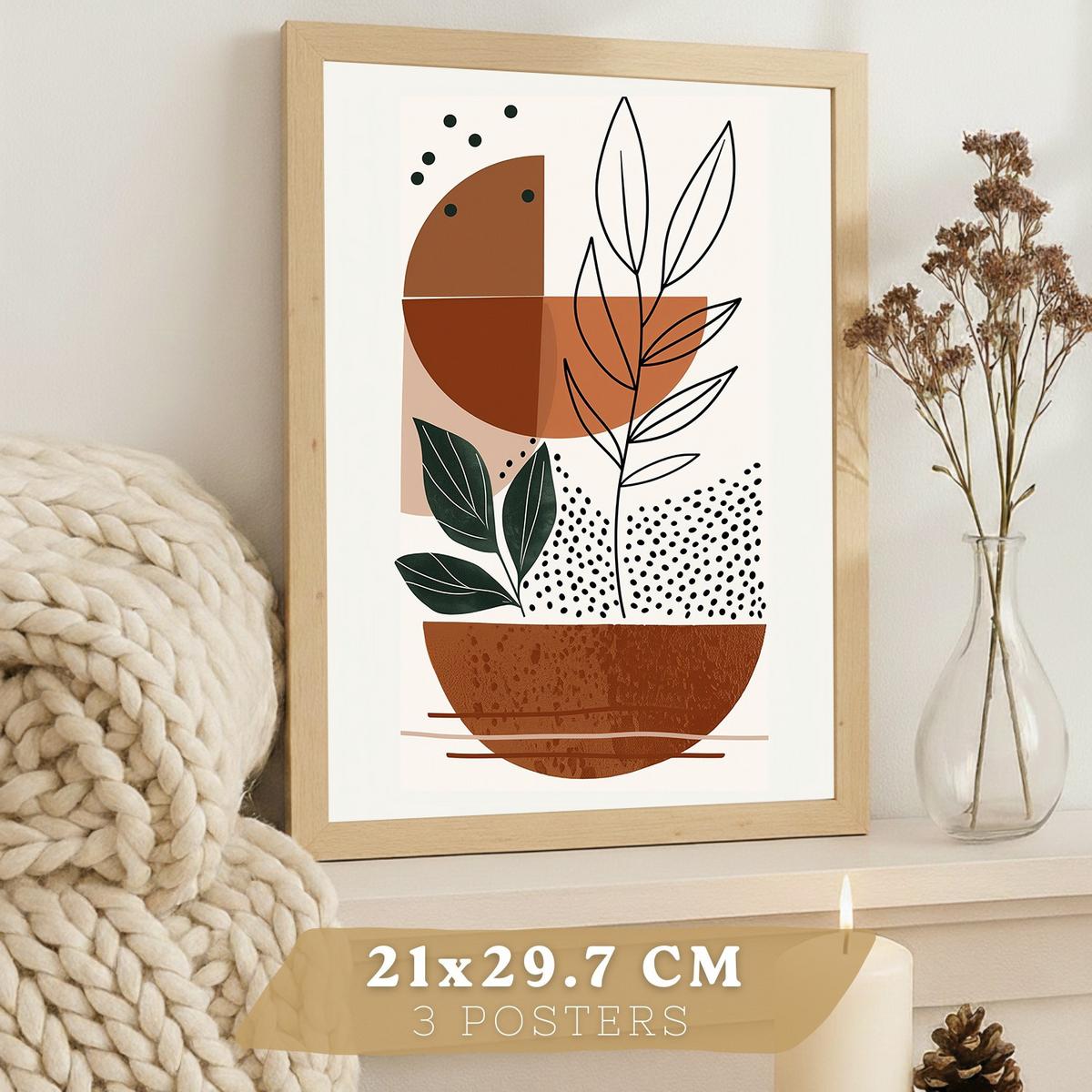 POSTER 3er Kunstdruck-Set Wandbilder Abstrakt Floral modern Wohnzimmer Deko, Schlafzimmer, Küche, Badezimmer Rahmenlos A3 - Beige, Papier (29.7/1/42cm) - Nacnic