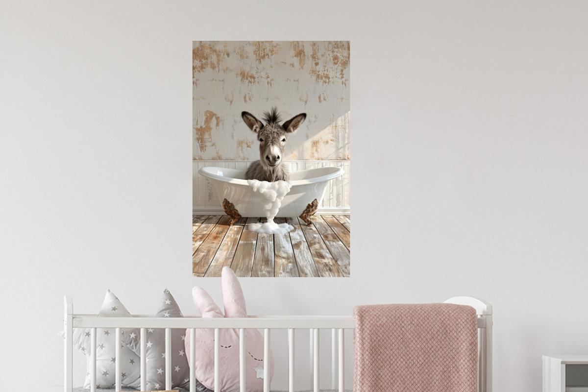 WANDTATTOO Esel - Tiere - Badewanne - Schaumstoff Wandbild 40x60 cm - Weiß, Kunststoff (40/60/0.1cm) - MuchoWow