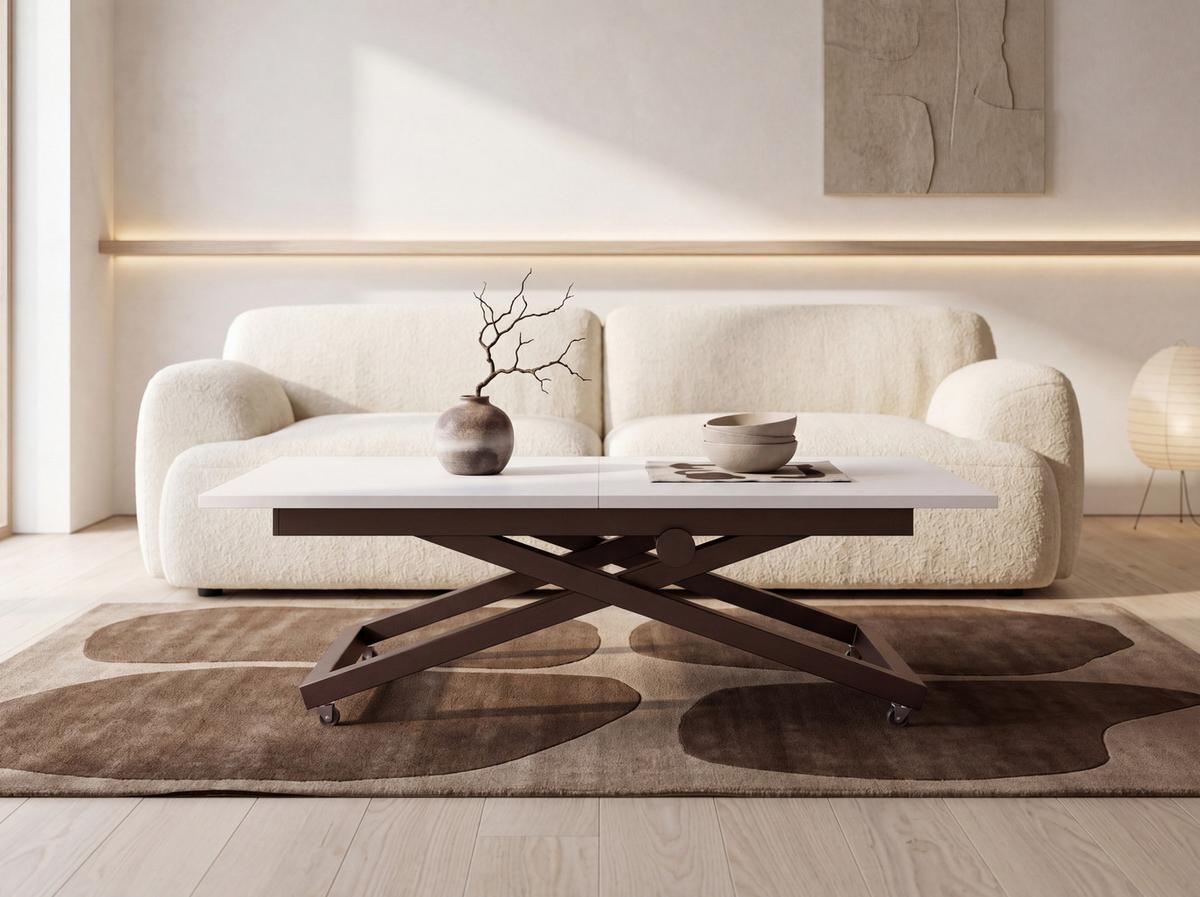 COUCHTISCH Axen höhenverstellbar ausziehbar, Weiß 120-160/80/38-75 cm - Weiß/Braun, Holzwerkstoff/Metall (80/160/75cm) - WFL GROUP