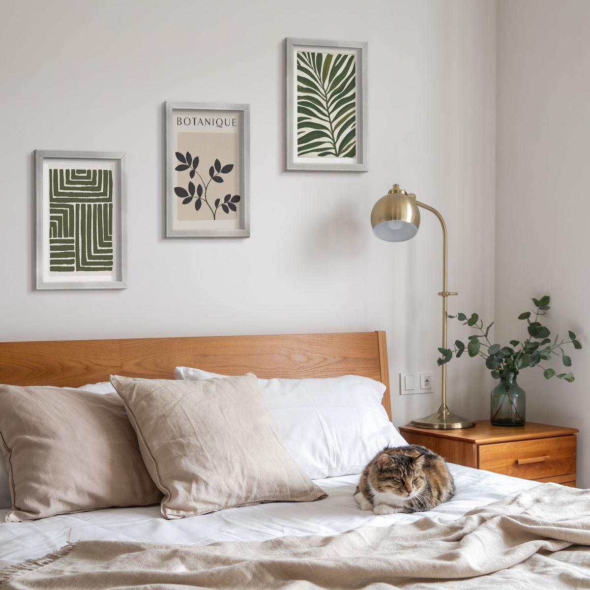 BILDER SET 3er Set - 20x30 cm Silberner Rahmen - Botanischer Boho-Minimalismus - Silberfarben, Kunststoff (20/30cm) - TULUP