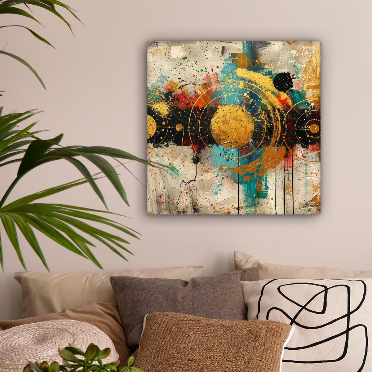 LEINWANDBILD Abstrakt - Kunst - Gold - Modern Wandbild Wohnzimmer 50x50 cm - Multicolor, Textil (50/50cm) - MuchoWow