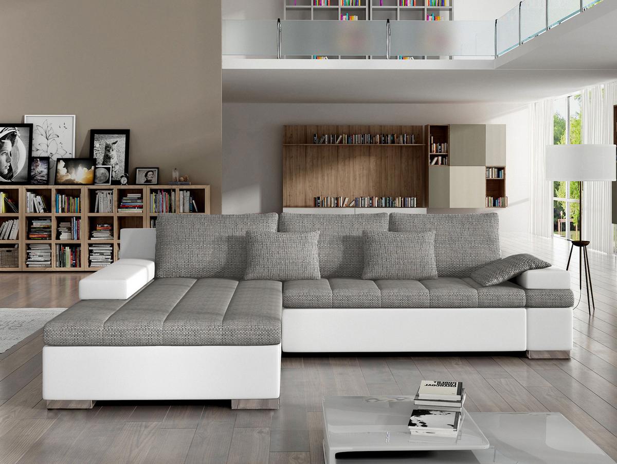 ECKSOFA Bangkok, Seite: Links - Silberfarben/Weiß, Holz/Textil (310/175cm) - MIRJAN24