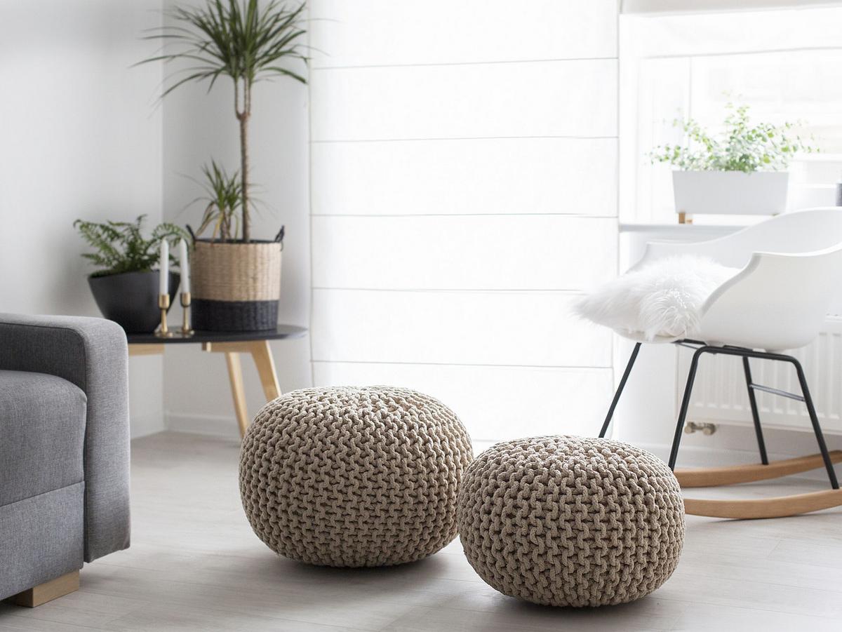 POUF Conrad 50/50/35 cm - Beige, Naturmaterialen/Textil (50/35/50cm) - Beliani