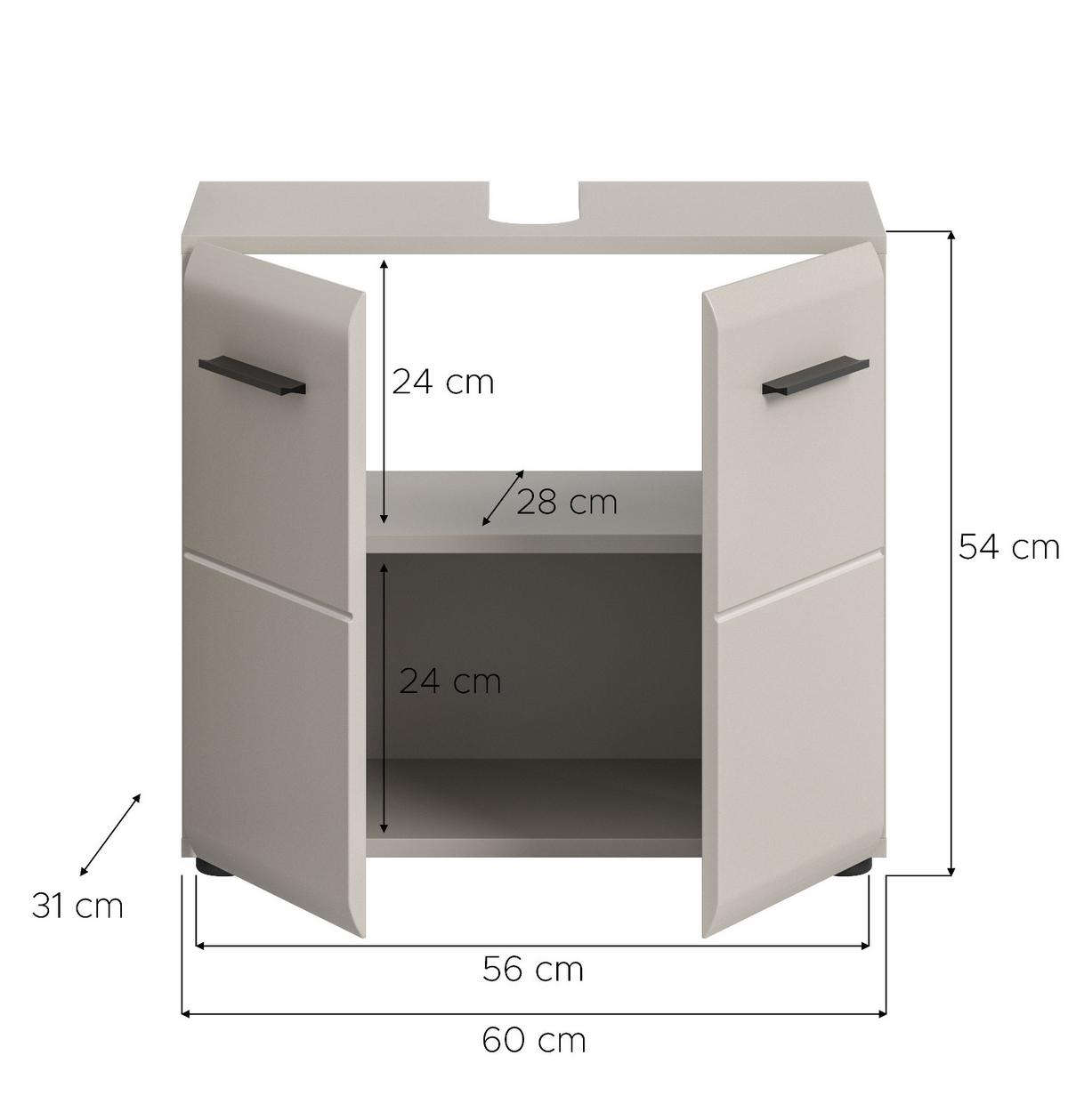 WASCHBECKENUNTERSCHRANK Kaschmir 60 cm, Badezimmer Unterschrank 2-türig - Kaschmir/Schwarz, Holzwerkstoff/Kunststoff (60/54/30cm) - Inn.Furn