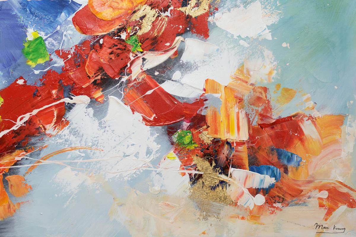 ACRYLBILD HANDGEMALT 120/80 cm - Blau/Rot, Holz/Textil (120/80cm) - KUNSTLOFT