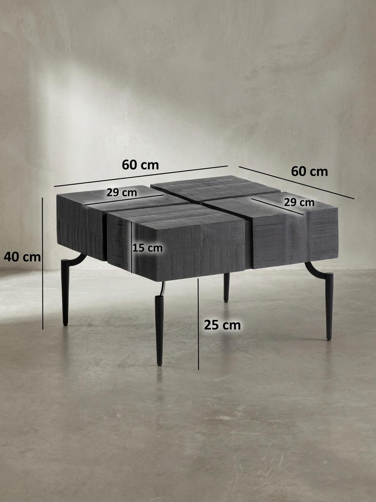 COUCHTISCH Massivholz Quadratisch Metallgestell Würfel-Form Modern, Schwarz 60x60x40 cm - Schwarz, Holz/Metall (60/60/40cm) - KADIMA DESIGN