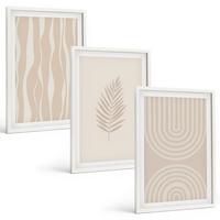 BILDER SET 3er Set - 40x60 cm Weißer Rahmen - Beige Pflanzenmuster - Weiß, Kunststoff (40/60cm) - TULUP