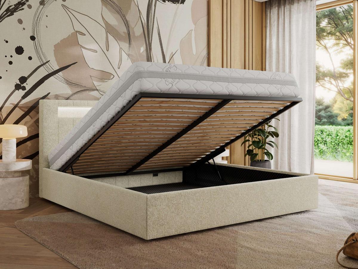 POLSTERBETT GOLD 5 CLASSIC 160/200 - Creme Strukture - Multipocket-Matratze - Creme, Textil (160/200cm) - MKS