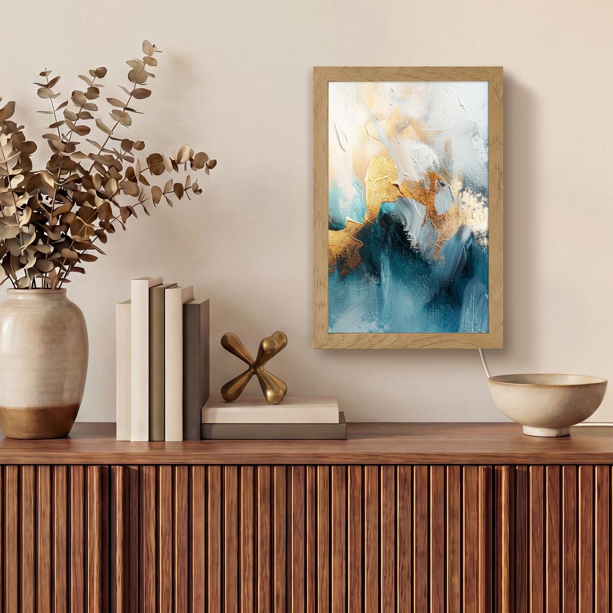 WANDLEUCHTE Abstrakt - Kunst - Gold - Blau 20x30 cm - Türkis, Holzwerkstoff (20/30/8cm) - OnlyWow