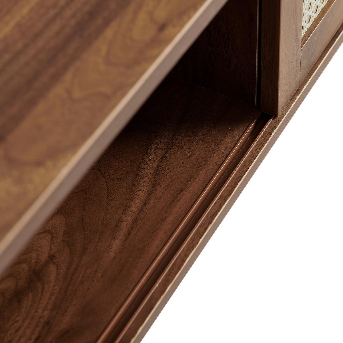 COUCHTISCH rattanoptik walnuss schiebetür stauraum - Braun, Holzwerkstoff (55/105/40cm) - Urban Meuble