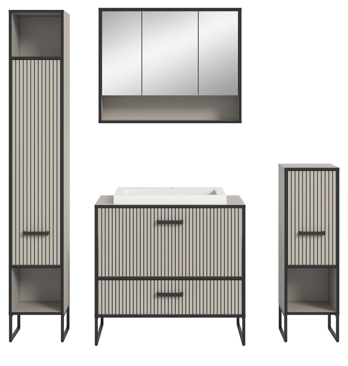 BADMÖBEL-SET schwarz, sand mit Waschbecken 170 cm, Kombination mit Soft-Close - Sandfarben/Schwarz, Glas/Keramik (170/192/48cm) - Inn.Furn