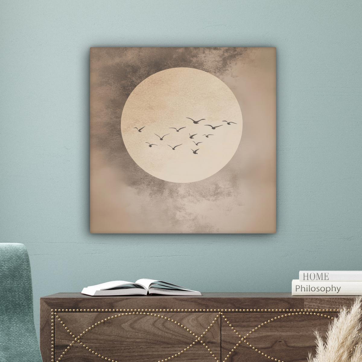 LEINWANDBILD Vogel - Beige - Japanisch Wandbild Wohnzimmer 50x50 cm - Taupe, Textil (50/50cm) - MuchoWow