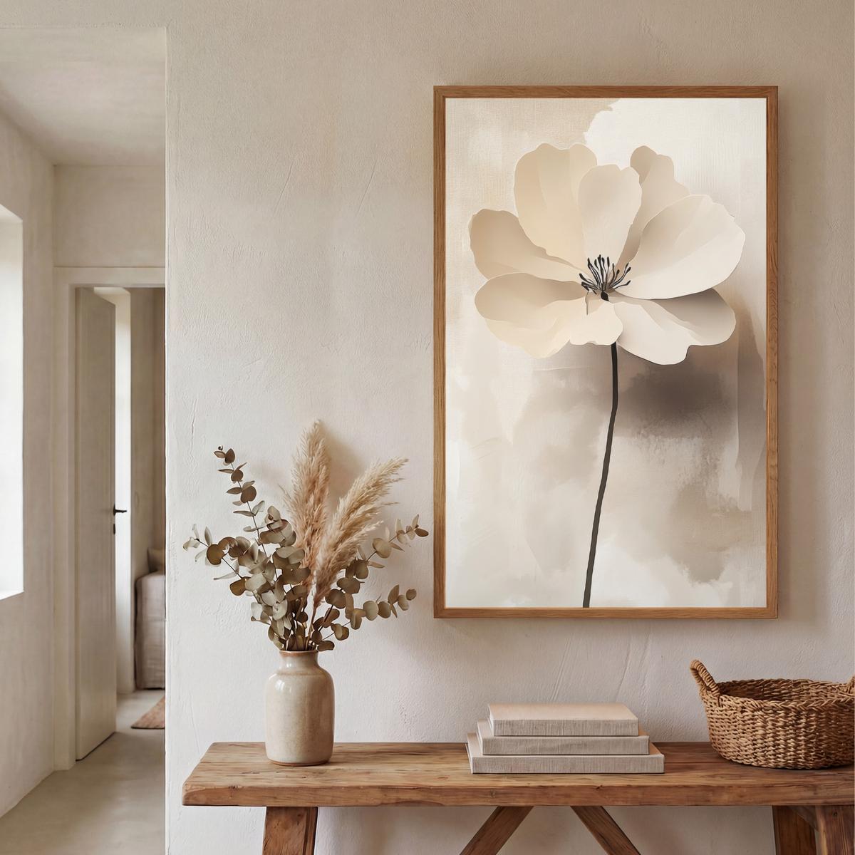 WANDLEUCHTE MIT AKKU Blume - Beige - Farbe - Schatten 60x90 cm - Beige, Holzwerkstoff (60/90/8cm) - OnlyWow