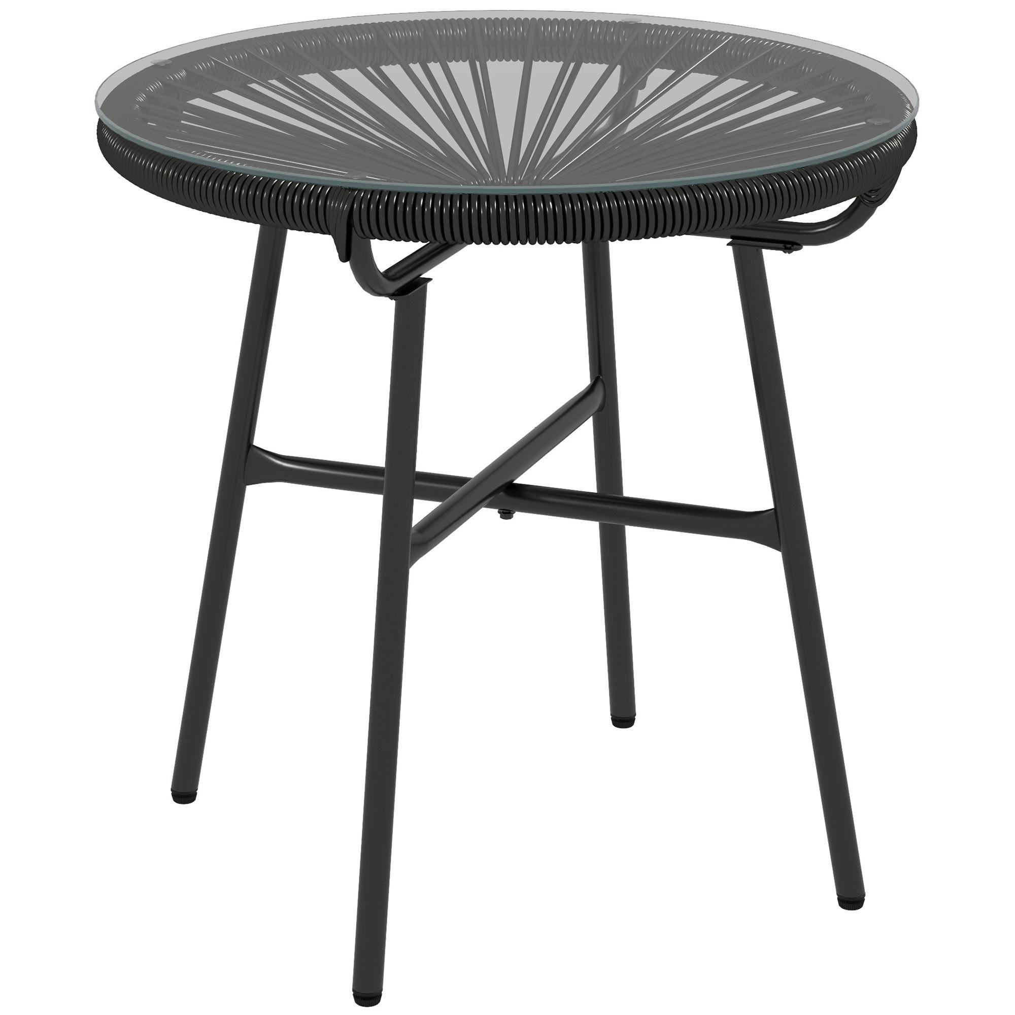 BALKONTISCH, Schwarz, Metall, PE Rattan - Schwarz, Kunststoff (50/50/50cm) - Outsunny