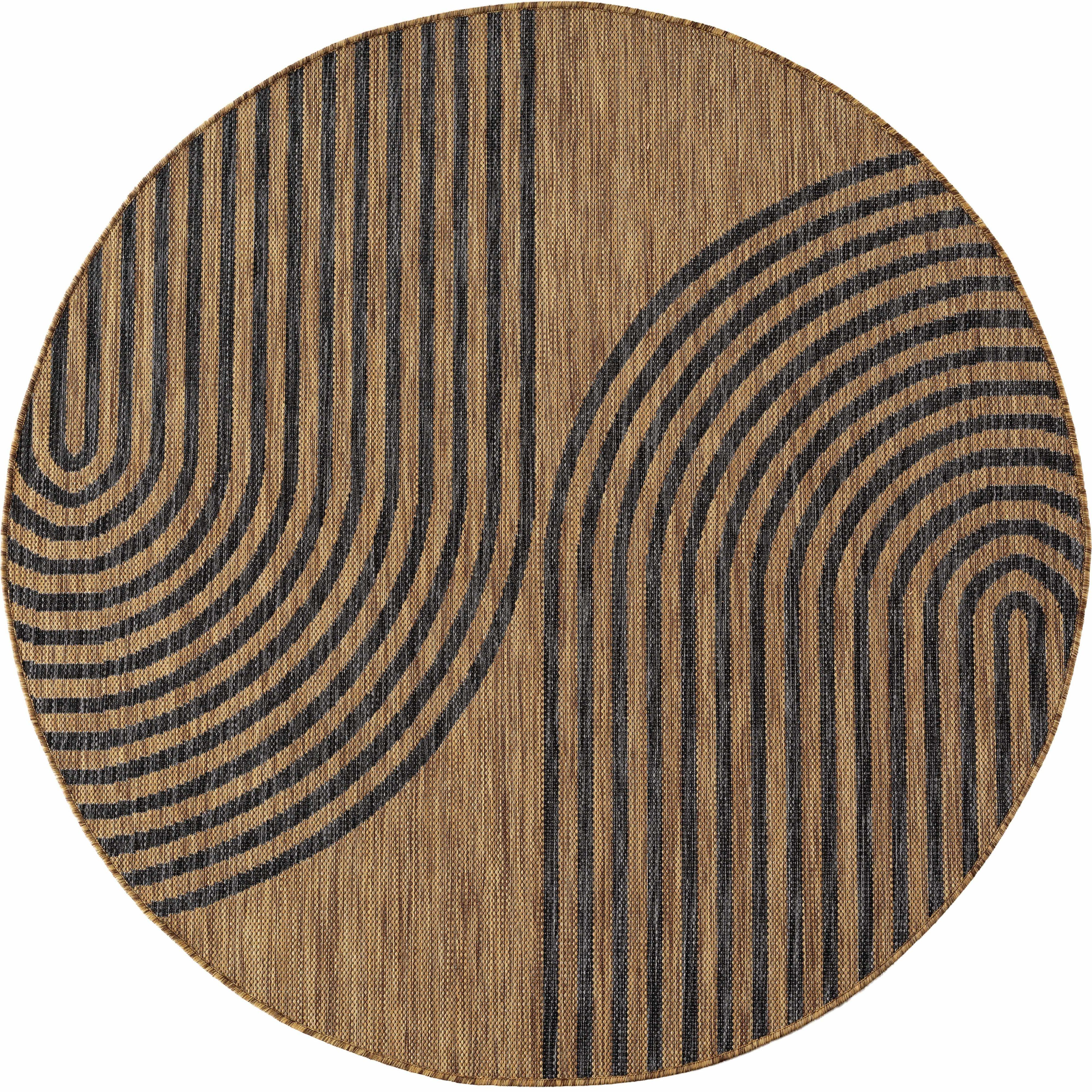 TEPPICH Flachgewebe, Outdoor, Fußbodenheizung-geeignet, mit Bogenmuster, VIGOLENO in Braun-Schwarz, Ø 120 cm - Braun, Textil (120/120cm) - KADIMA DESIGN