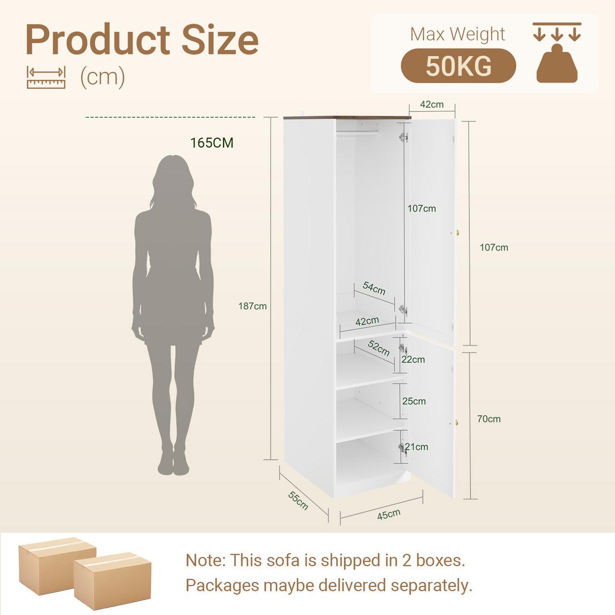 HOCHSCHRANK mit Kleiderstange KSB03-W - Ahornfarben, Fell (45/187/55cm) - SoBuy