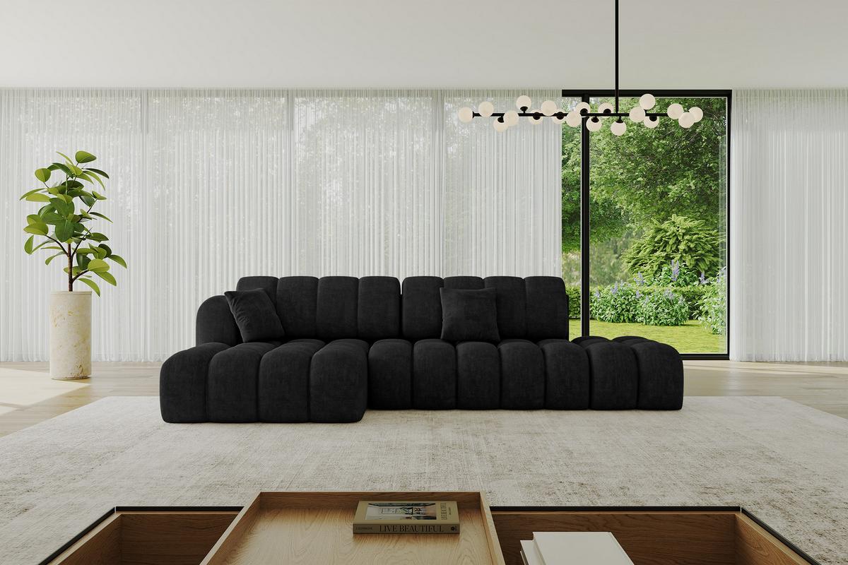ECKSOFA mit Schlaffunktion Ottomane Links OLEA-L2 321x164x75 Schwarz Velours - Schwarz, Holzwerkstoff/Kunststoff (321/164cm) - ALTDECOR