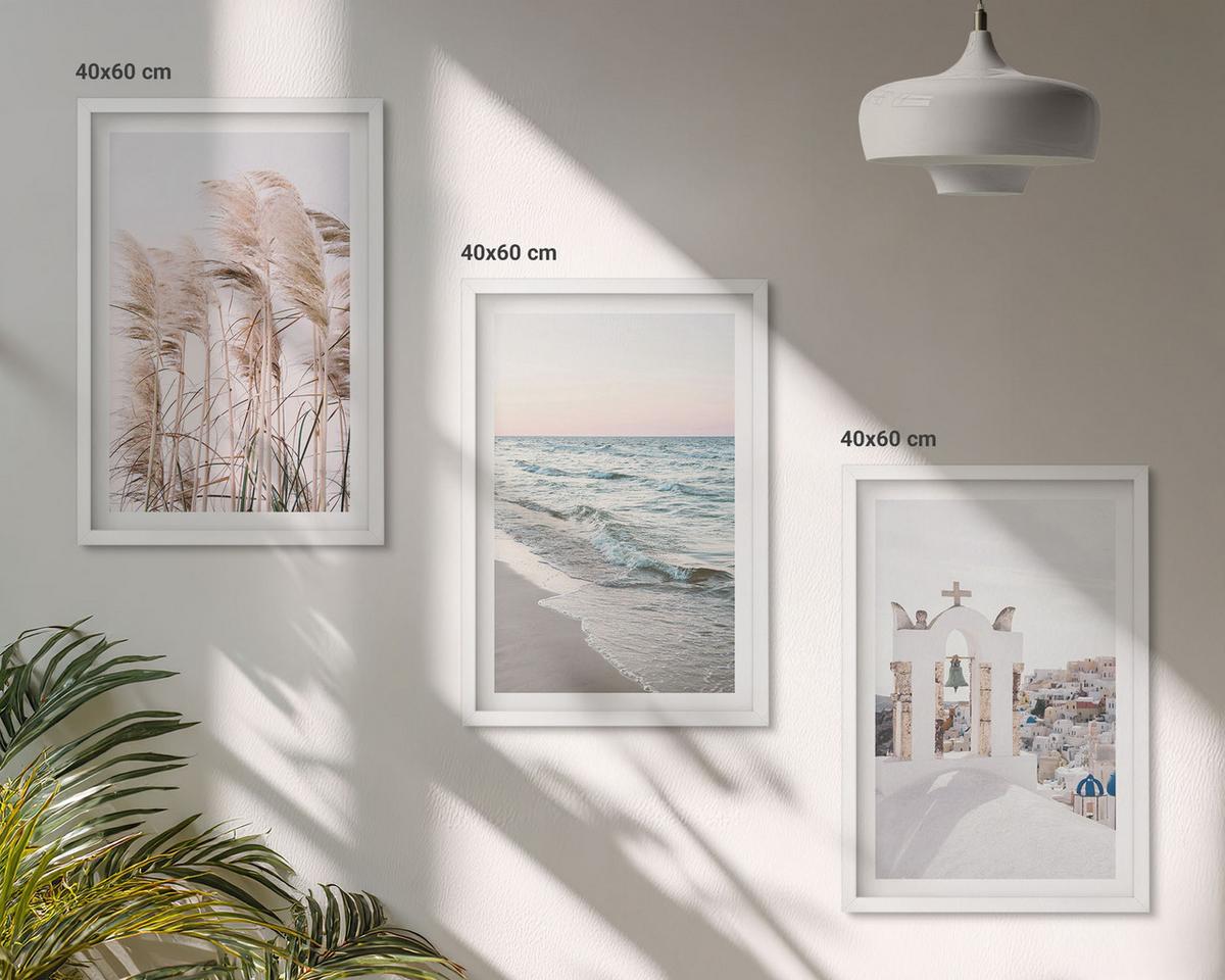 BILDER SET 3er Set - 40x60 cm Weißer Rahmen - Pflanzen, Meereswellen, Aussicht, Häuser - Weiß, Kunststoff (40/60cm) - TULUP