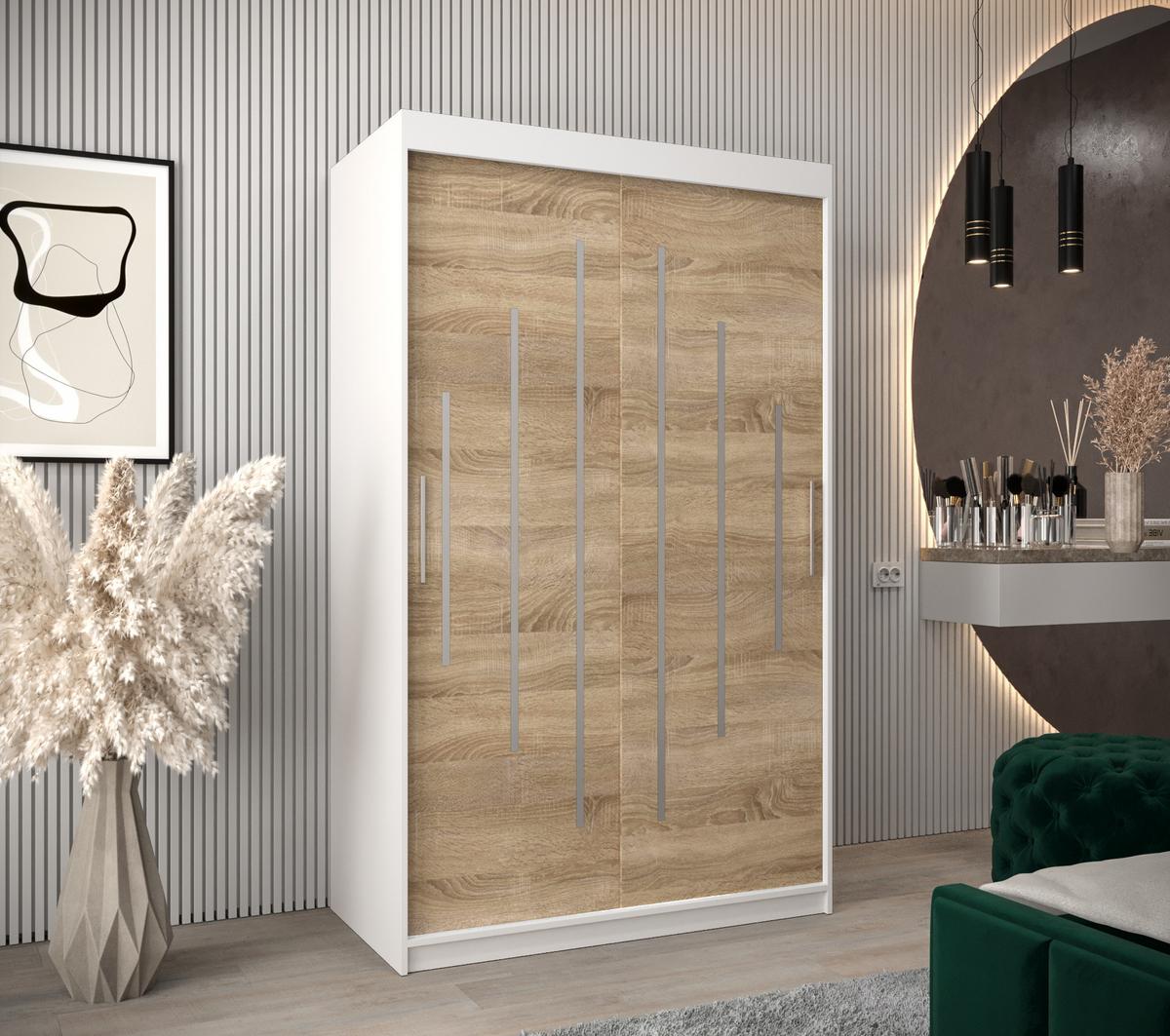 SCHWEBETÜRENSCHRANK 200/120/62 2-türig - Silberfarben/Weiß, Holz/Kunststoff (120/200/62cm) - Abiks Möbel