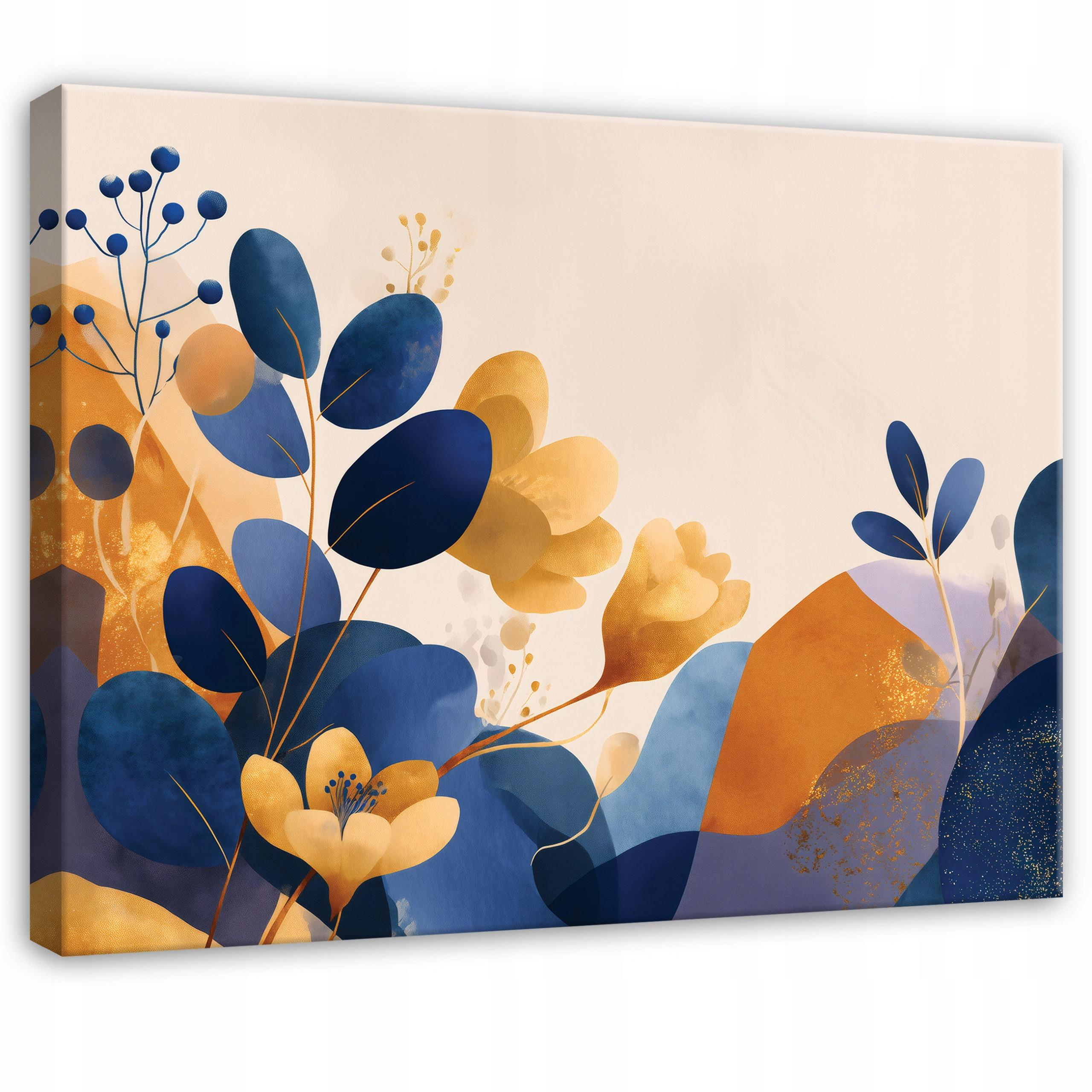 LEINWANDBILD Abstrakt Blätter Blau 100x70 cm - Multicolor, Holzwerkstoff (100/70cm) - Wallarena